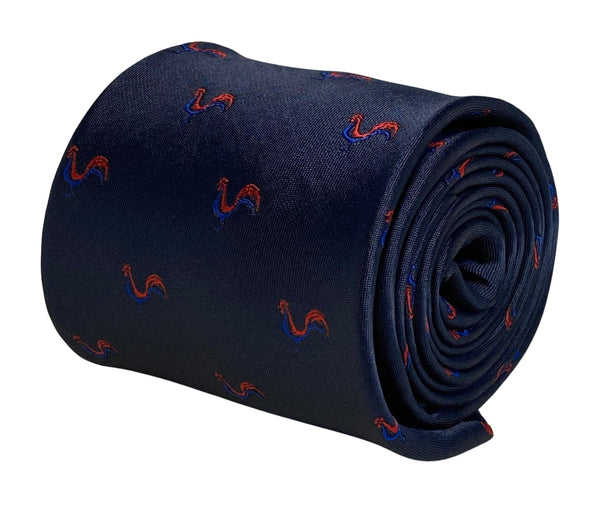 navy mens tie with french cockerel design national symbol